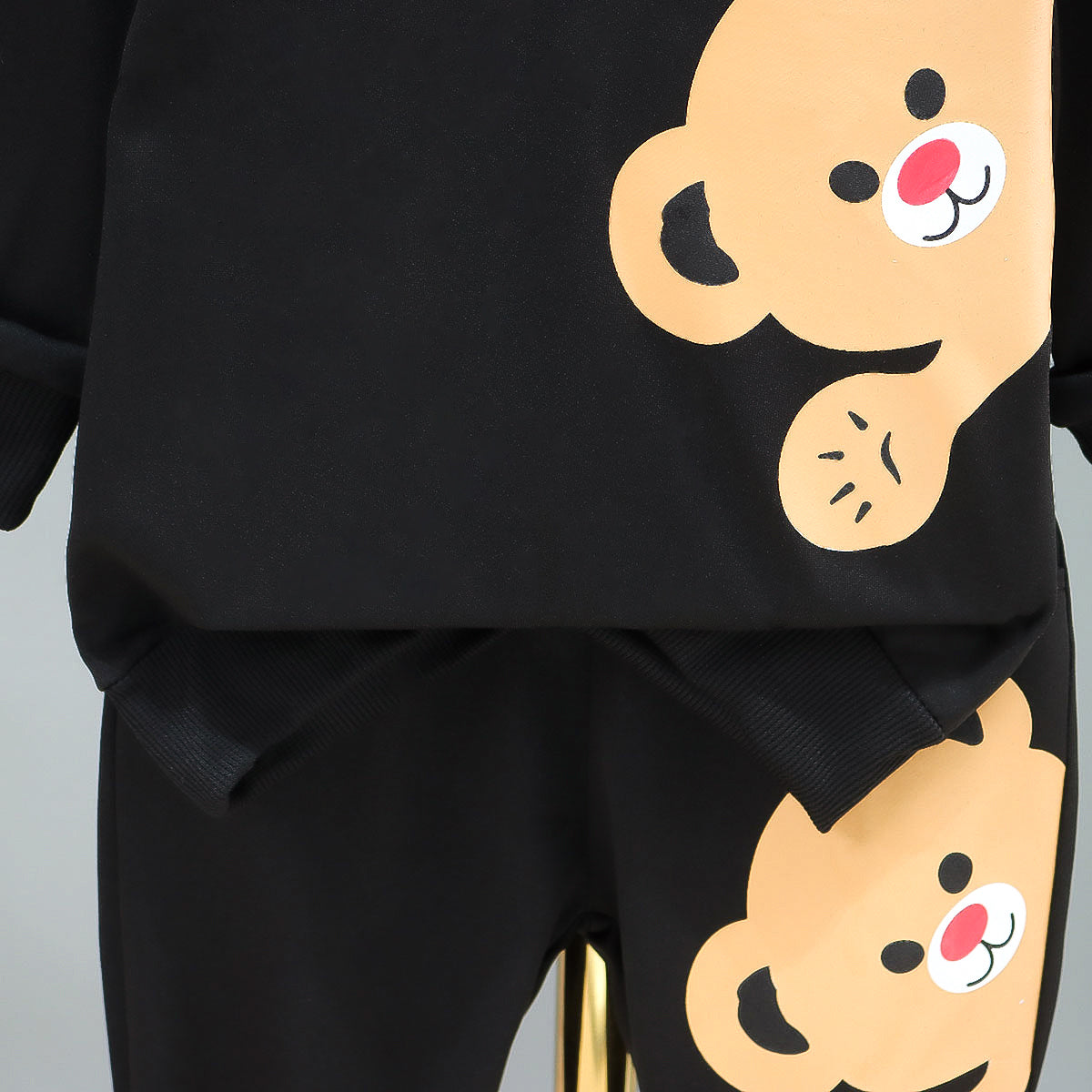 Boys Black & Beige Printed T-shirt with Trousers