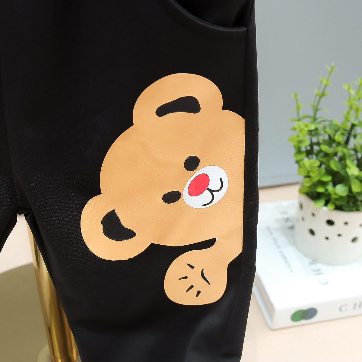Boys Black & Beige Printed T-shirt with Trousers