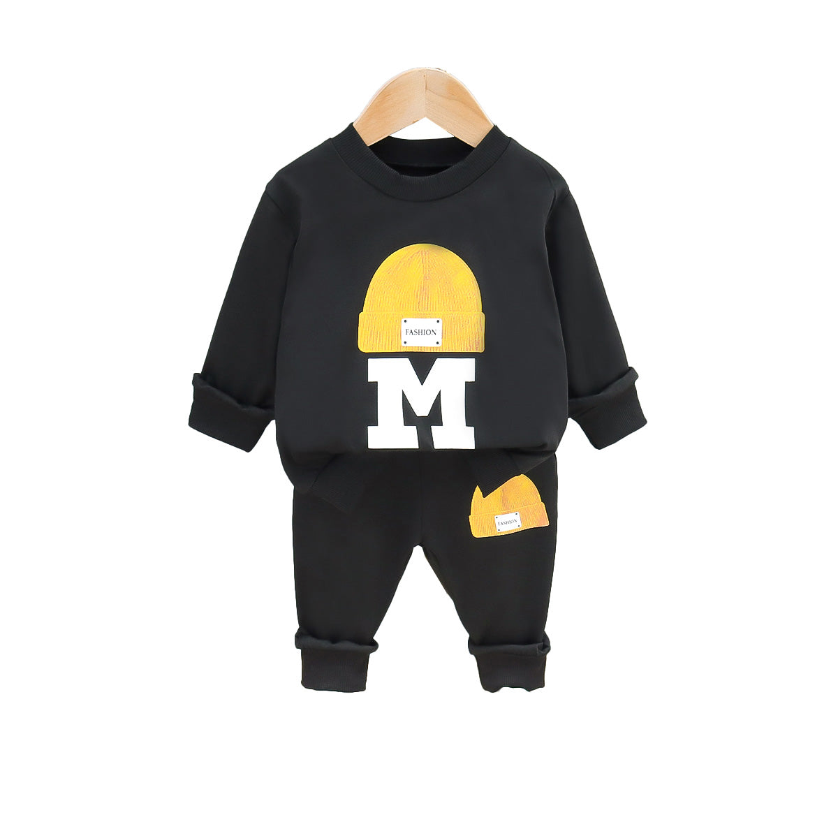 Boys Black & White Typography Printed T-shirt with Trousers