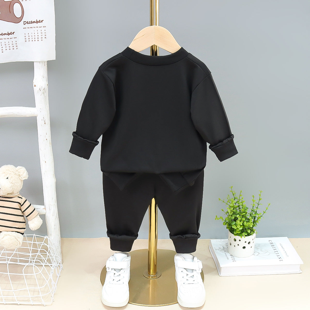 Boys Black & White Typography Printed T-shirt with Trousers