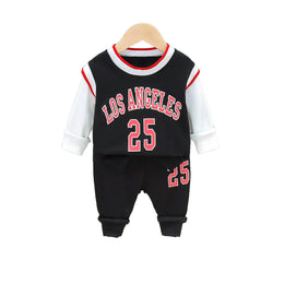 Boys Black Printed T-shirt with Trousers