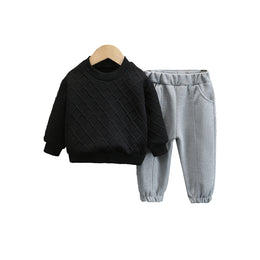 Boys Black & Grey Self Design T-shirt with Trousers