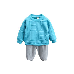 Boys Blue & Grey Self Design T-shirt with Trousers