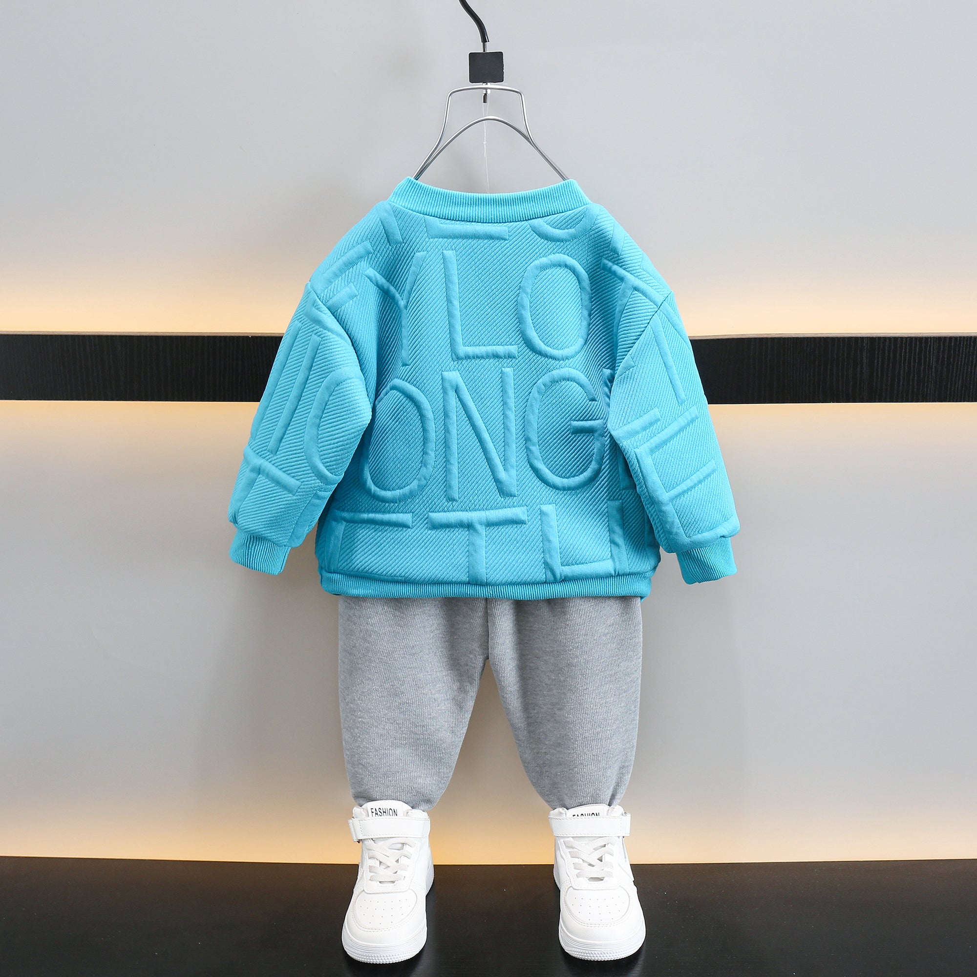 Boys Blue & Grey Self Design T-shirt with Trousers