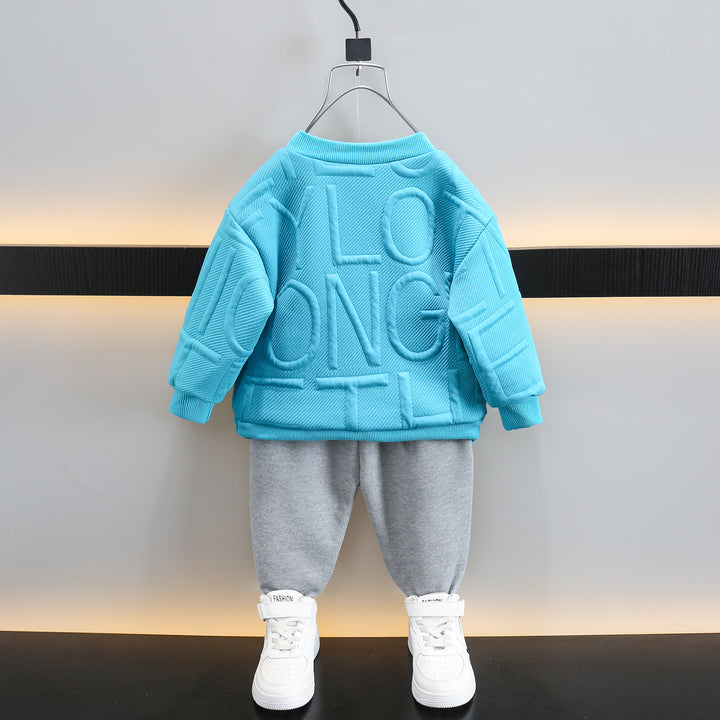 Boys Blue & Grey Self Design T-shirt with Trousers