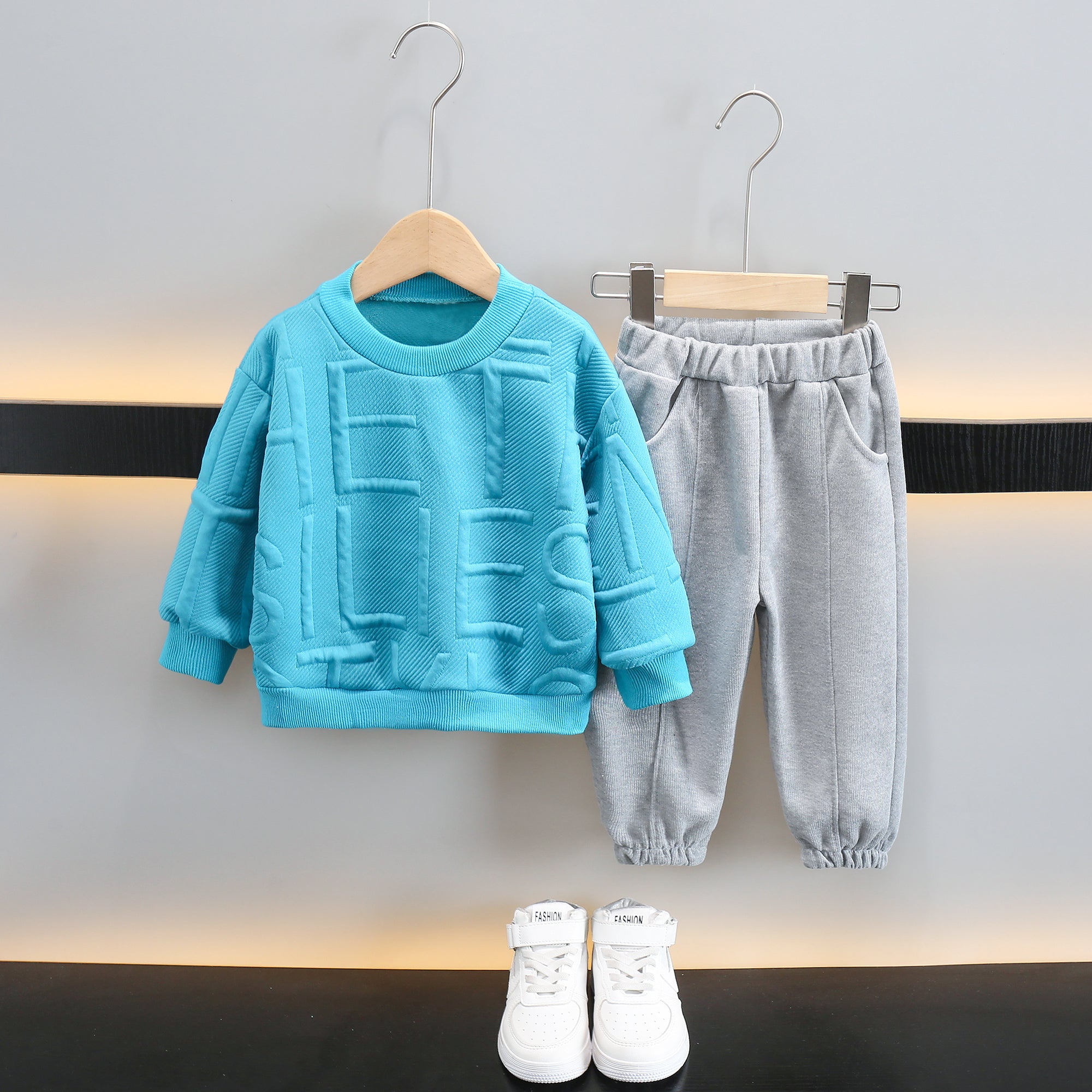 Boys Blue & Grey Self Design T-shirt with Trousers