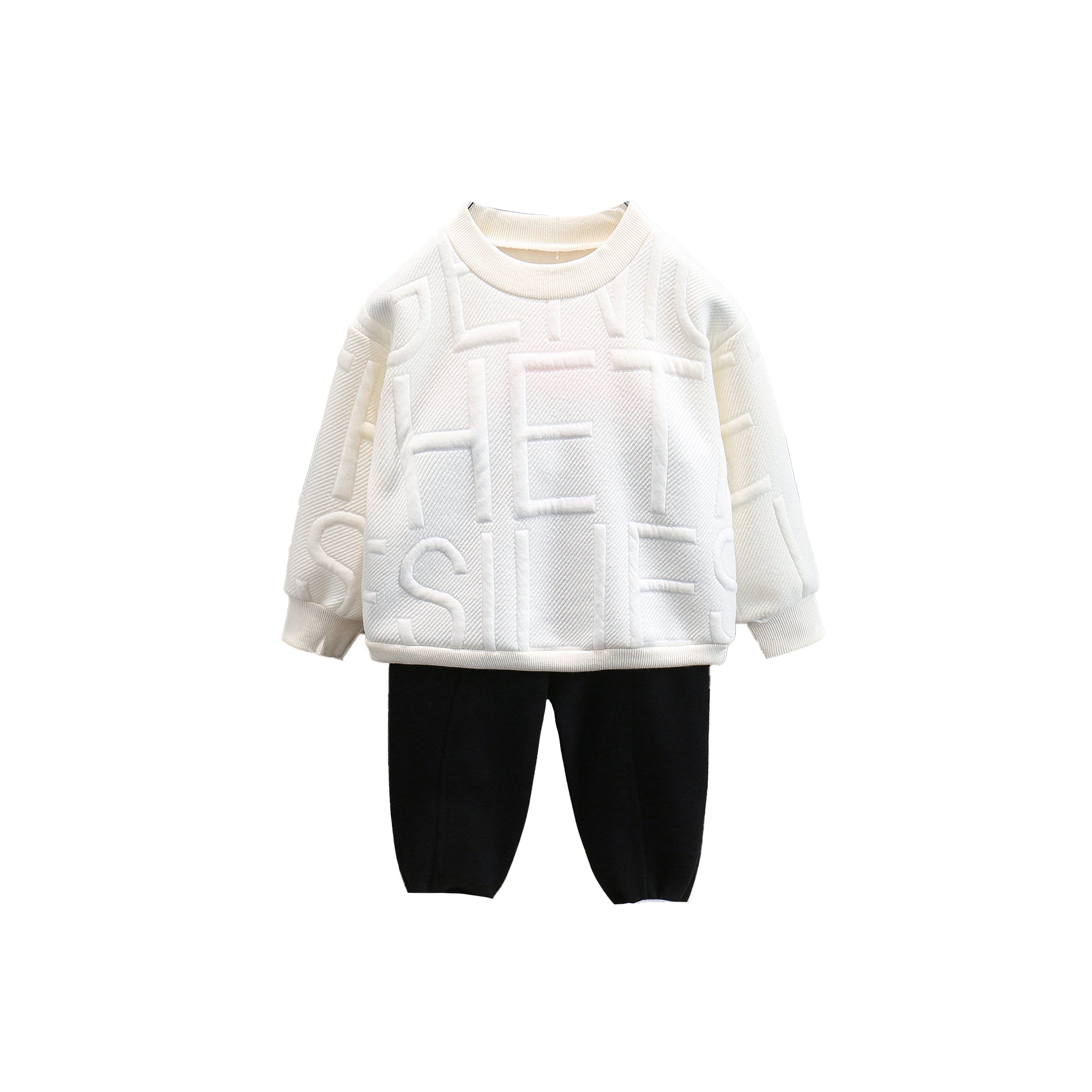 Boys White & Black Self Design T-shirt with Pyjamas