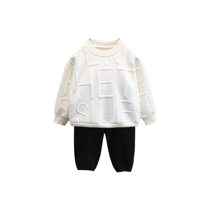 Boys White & Black Self Design T-shirt with Pyjamas