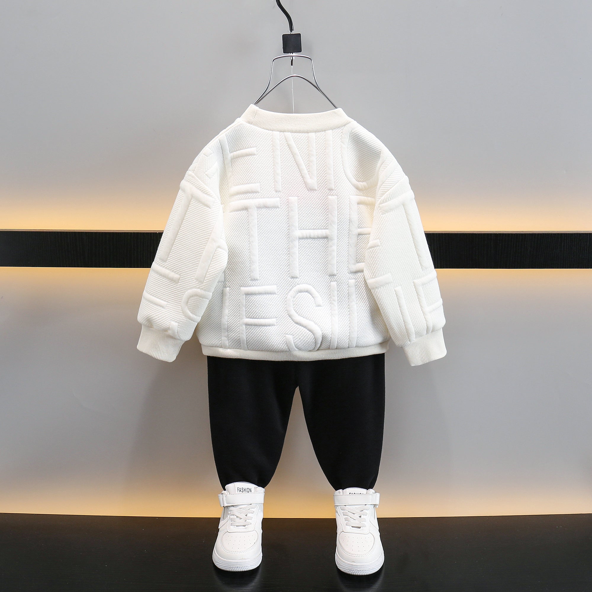 Boys White & Black Self Design T-shirt with Pyjamas