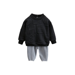 Boys Black & Grey Self Design T-shirt with Joggers