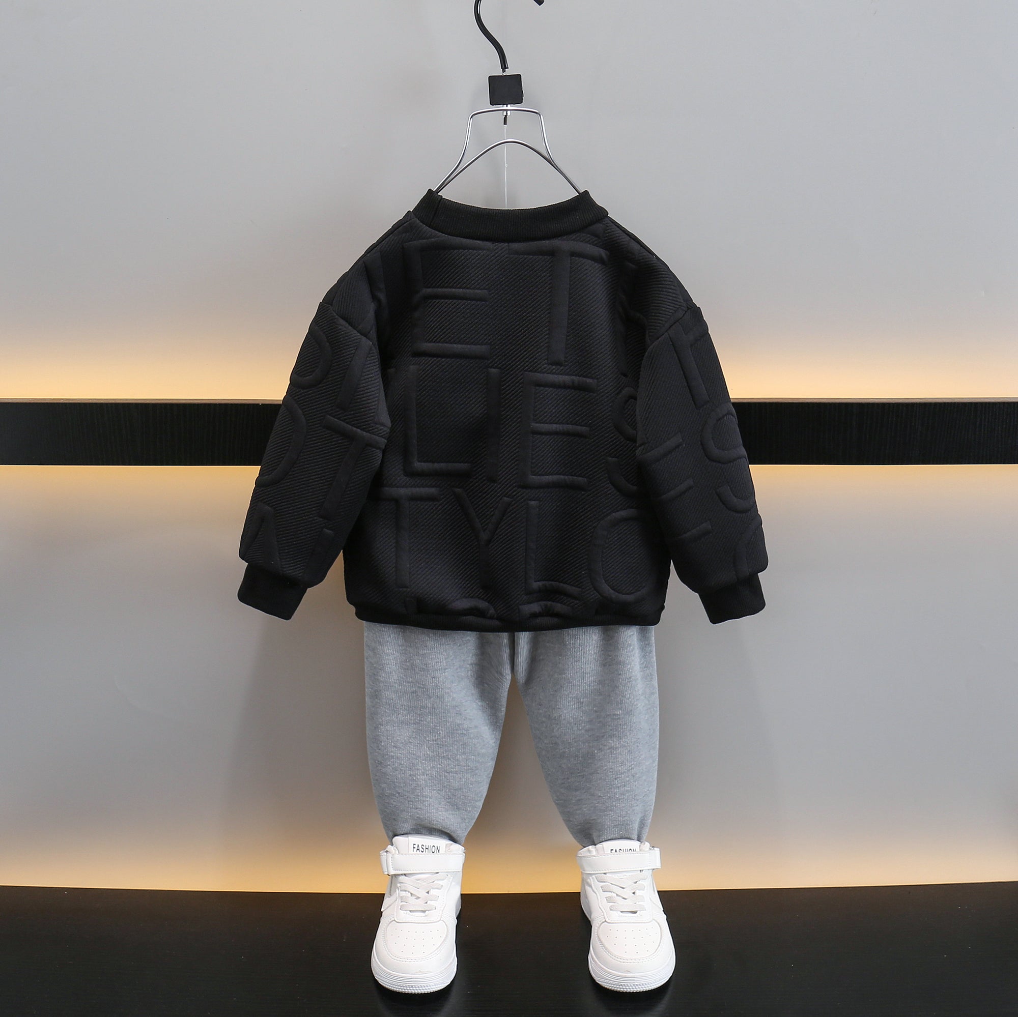 Boys Black & Grey Self Design T-shirt with Joggers