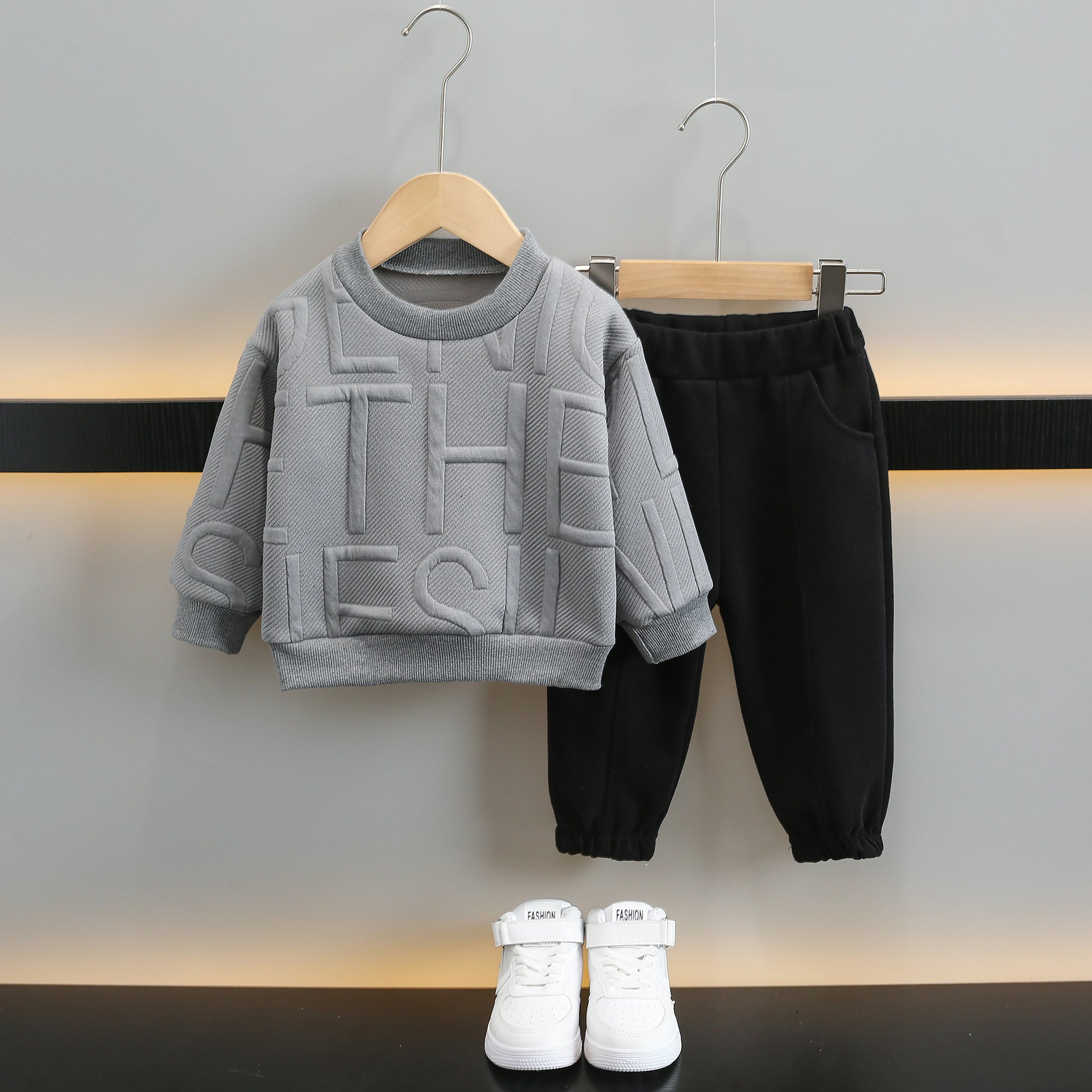 Boys Grey & Black T-Shirt With Trousers