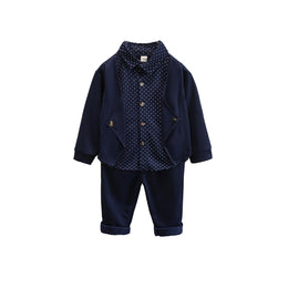 Boys Navy Blue Printed Shirt with Pyjamas
