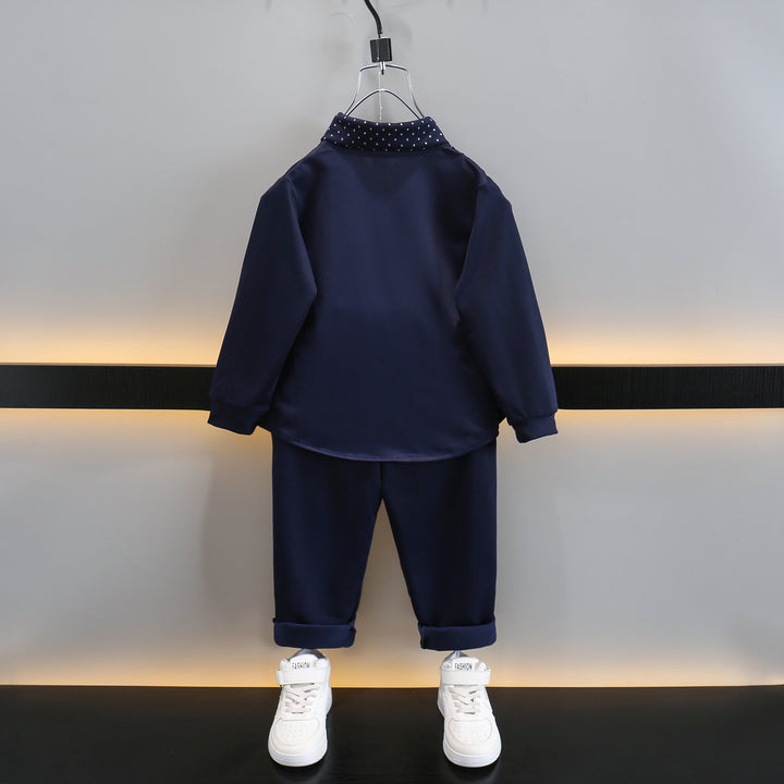 Boys Navy Blue Printed Shirt with Pyjamas