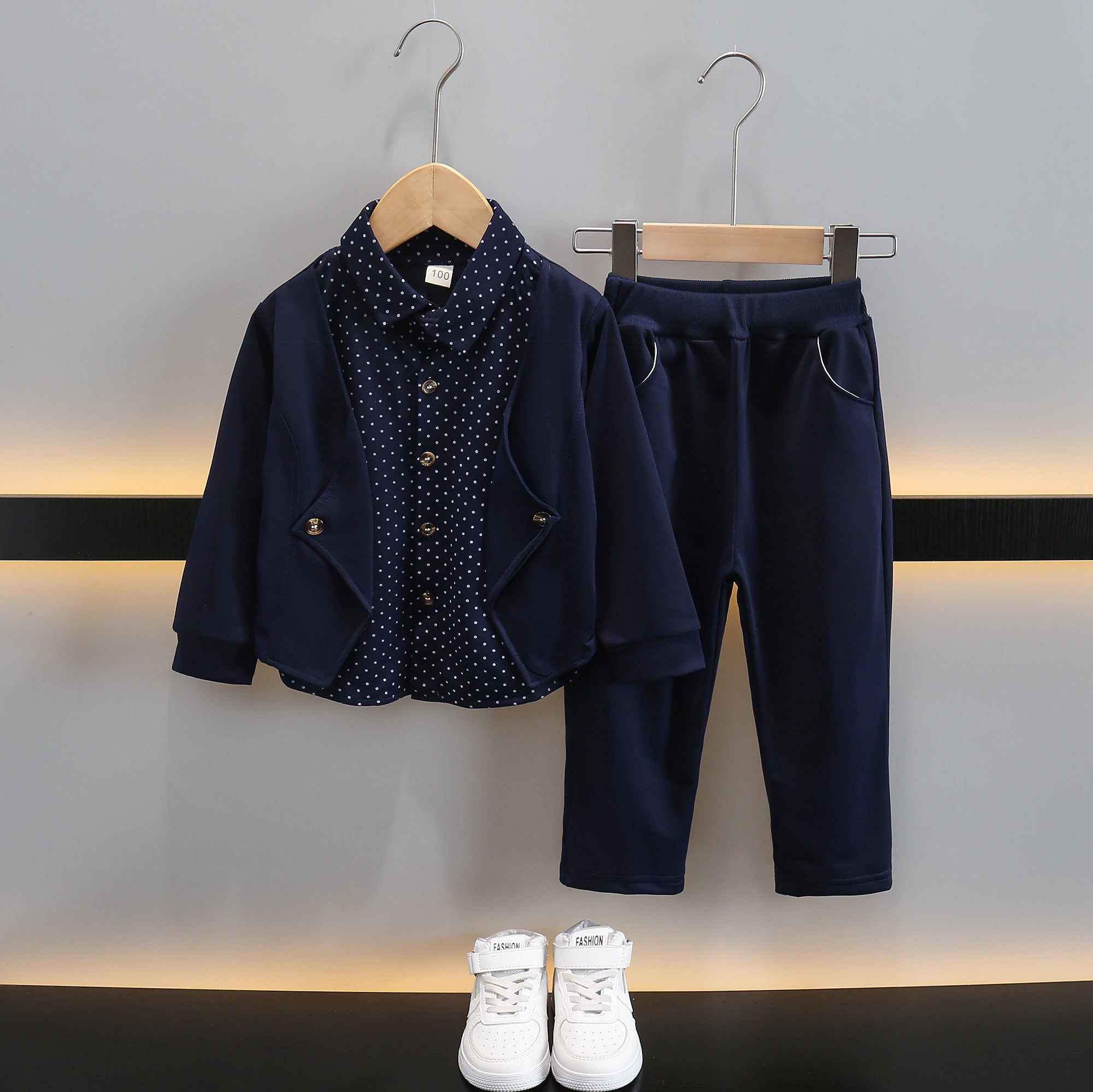 Boys Navy Blue Printed Shirt with Pyjamas