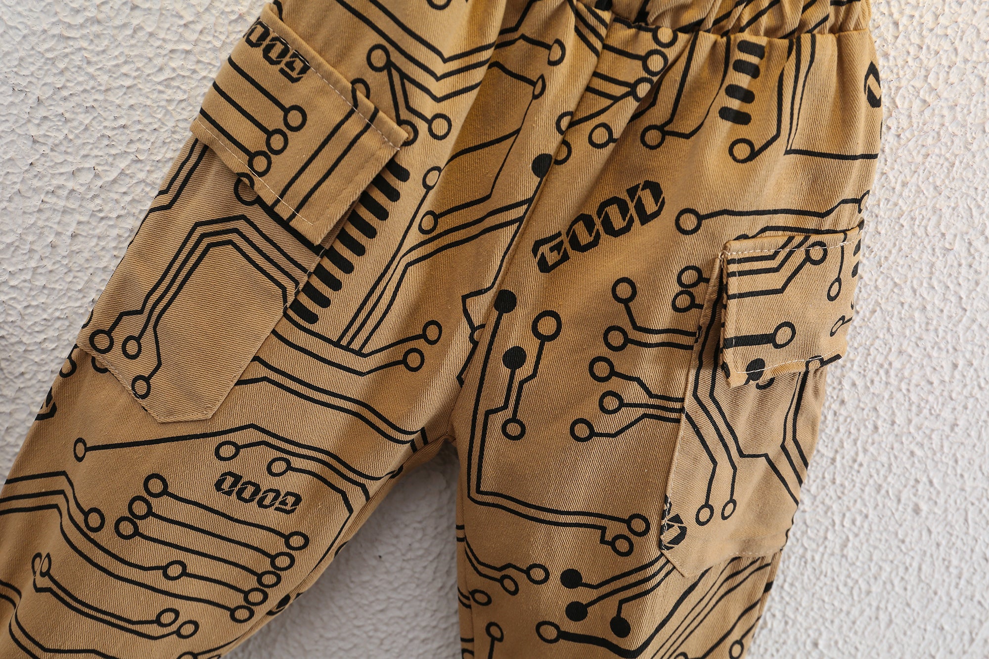 Boys Khaki & Black Printed Mock Collar Sweatshirt with Joggers