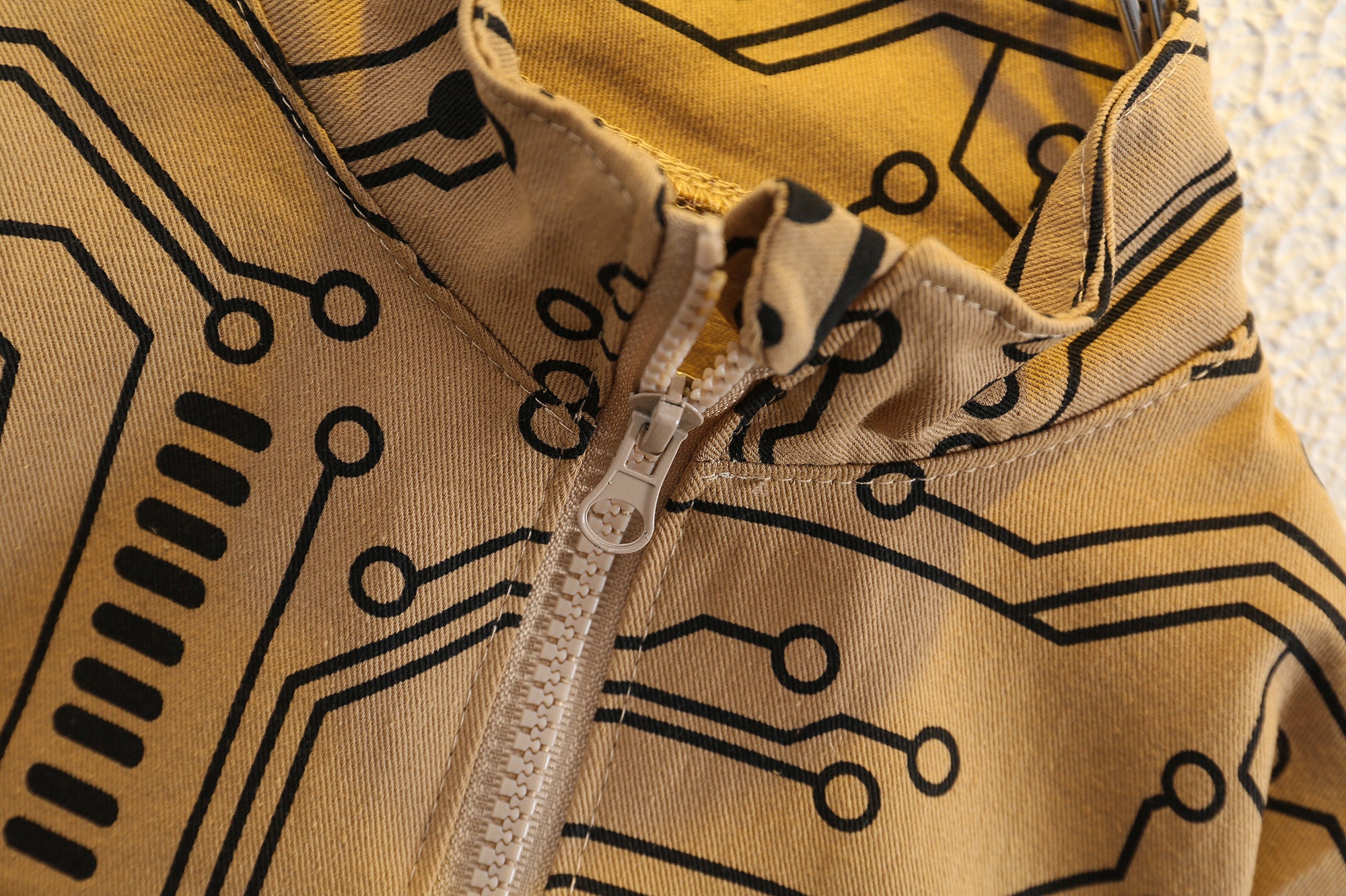Boys Khaki & Black Printed Mock Collar Sweatshirt with Joggers
