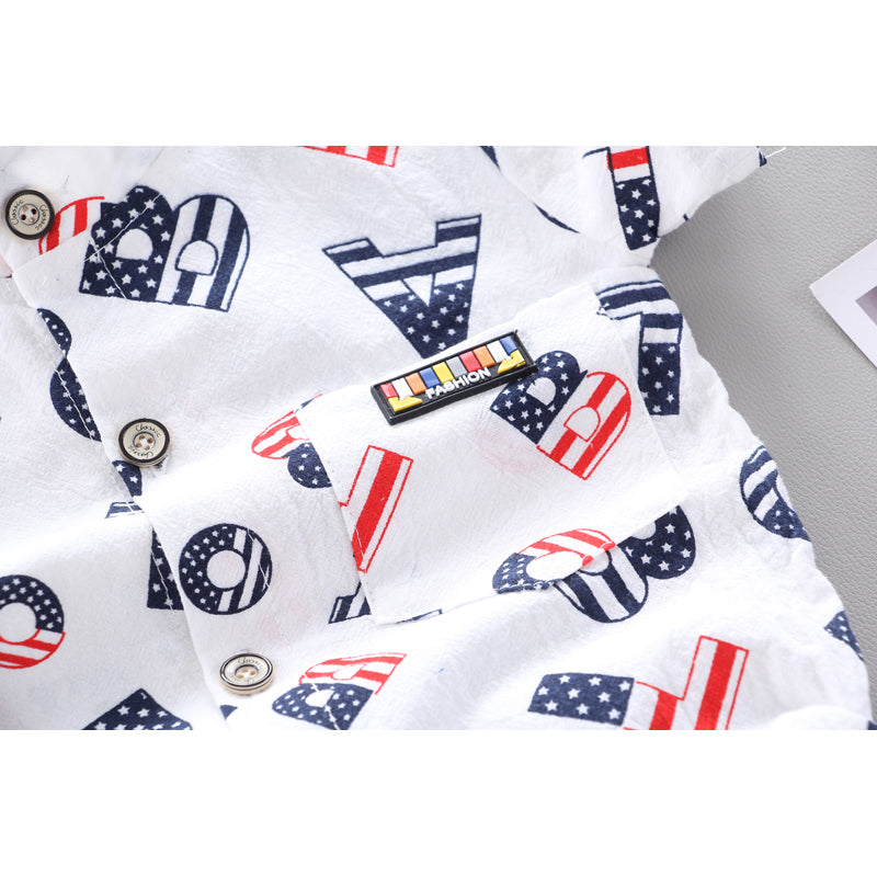 Boys Printed Pure Cotton Shirt with Shorts