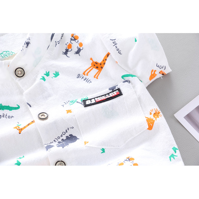 Boys Printed Pure Cotton Shirt with Shorts