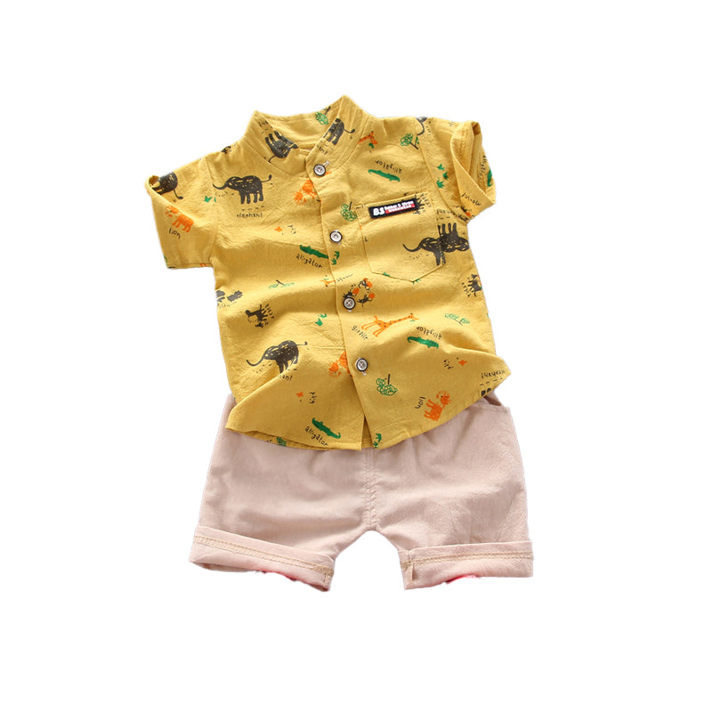 Boys Printed Pure Cotton Shirt with Shorts