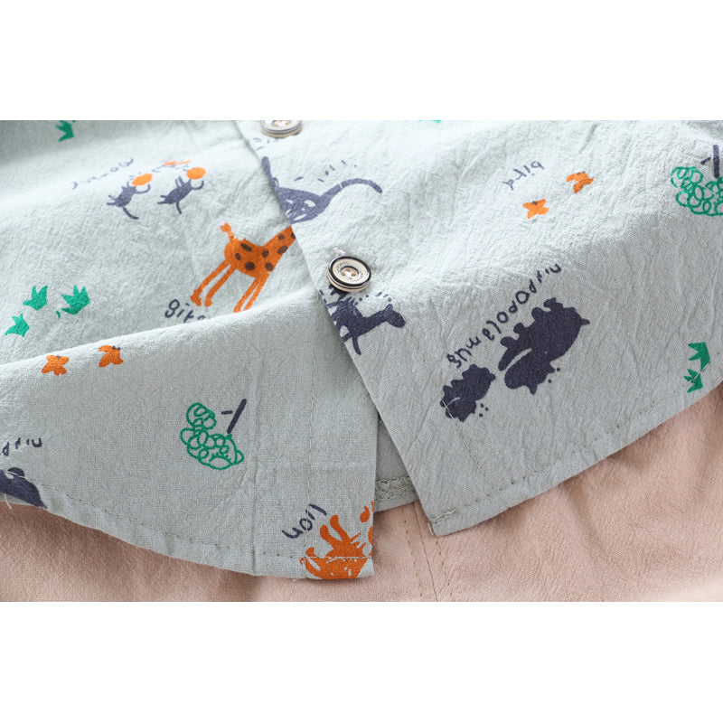 Boys Green & Beige Printed Shirt with Shorts