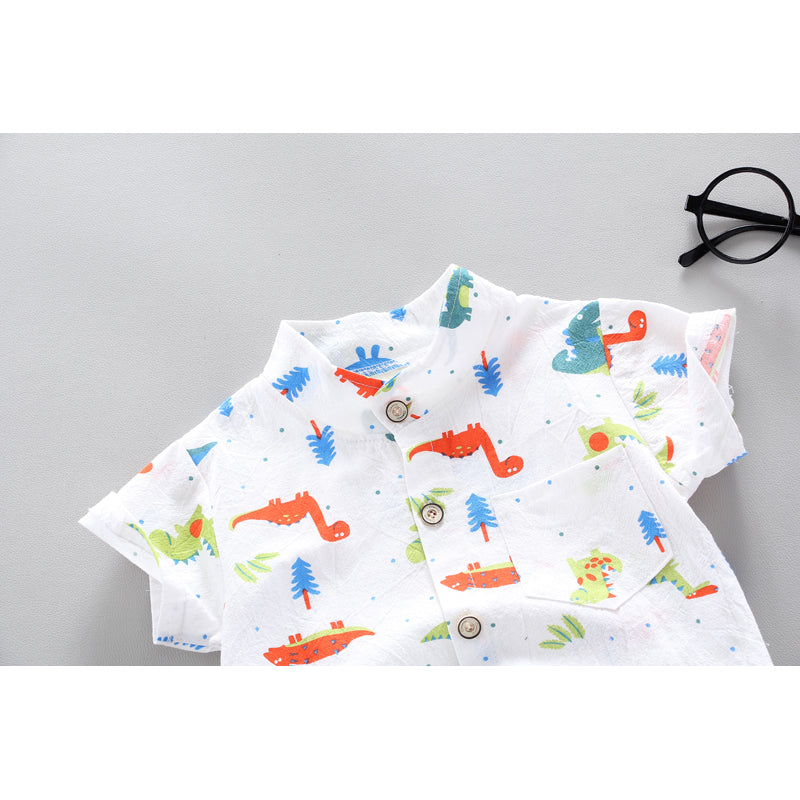 Boys Printed Pure Cotton Shirt With Shorts