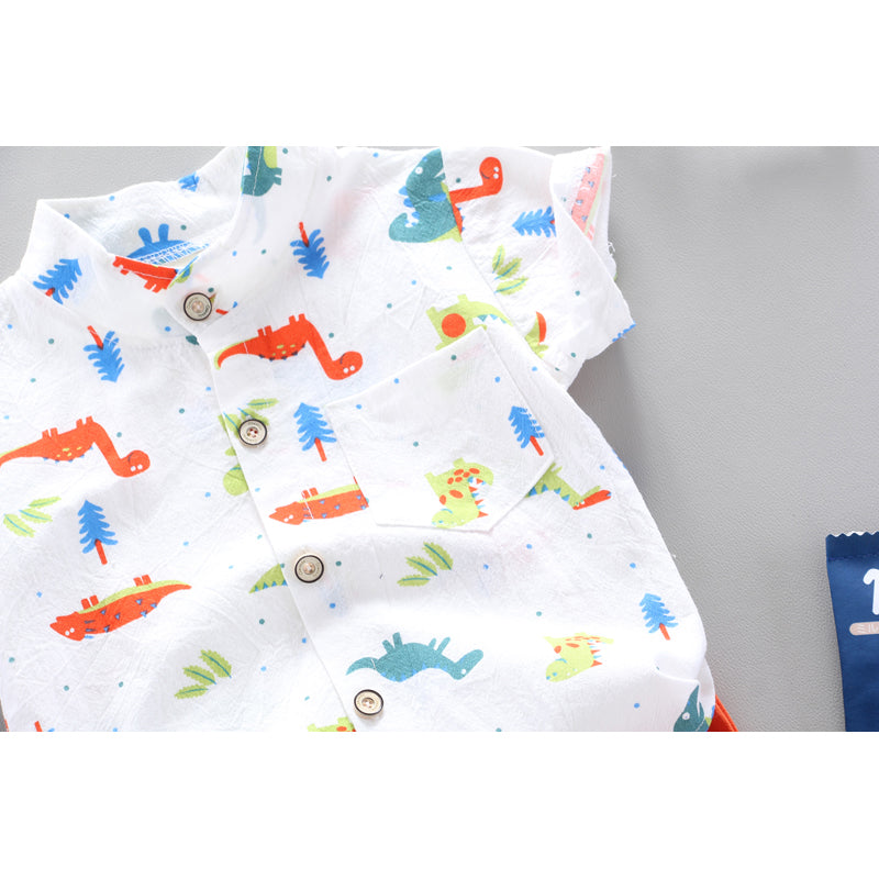 Boys Printed Pure Cotton Shirt With Shorts