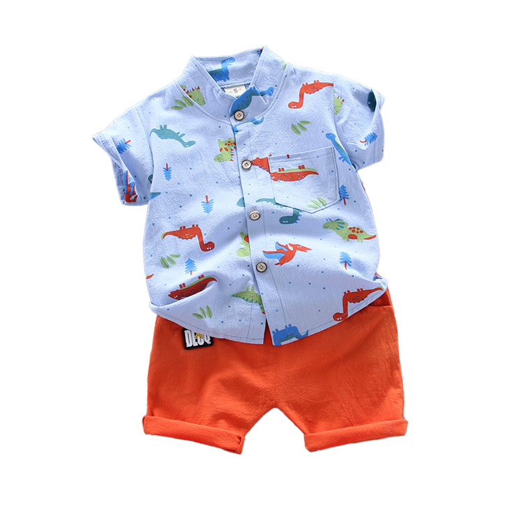Boys Blue & Orange Printed Shirt with Shorts