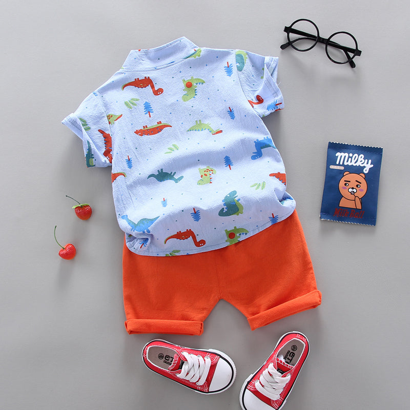 Boys Blue & Orange Printed Shirt with Shorts