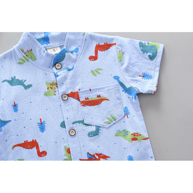 Boys Blue & Orange Printed Shirt with Shorts