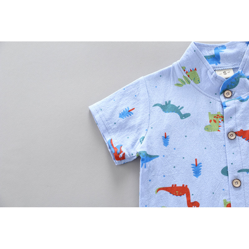 Boys Blue & Orange Printed Shirt with Shorts