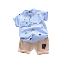Boys Printed Pure Cotton Shirt With Shorts