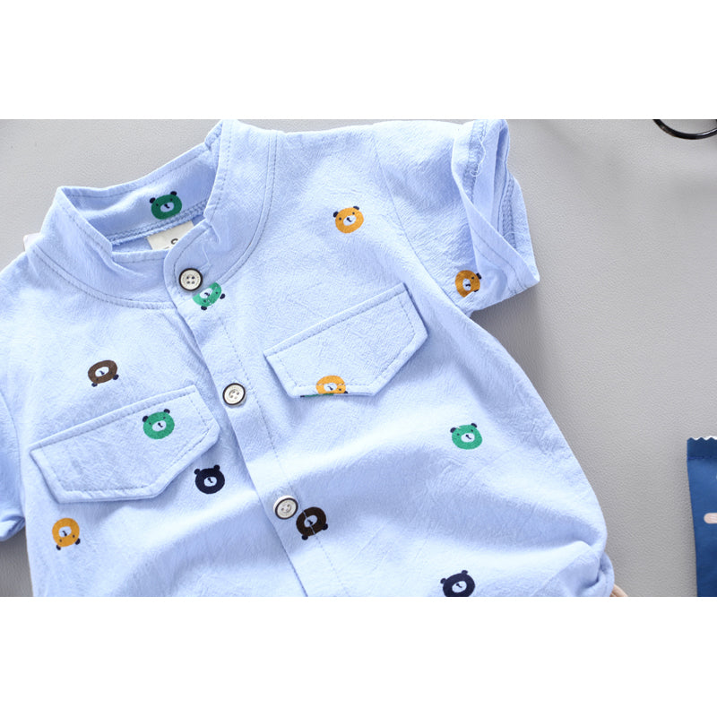Boys Printed Pure Cotton Shirt With Shorts
