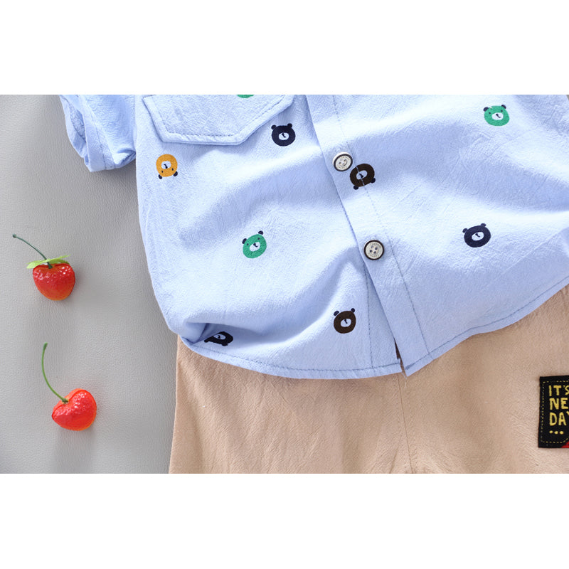 Boys Printed Pure Cotton Shirt With Shorts