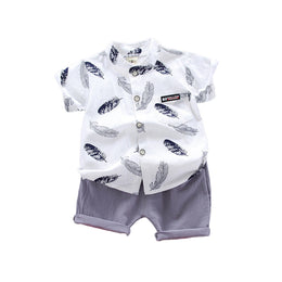 Boys White & Brown Printed Shirt with Shorts