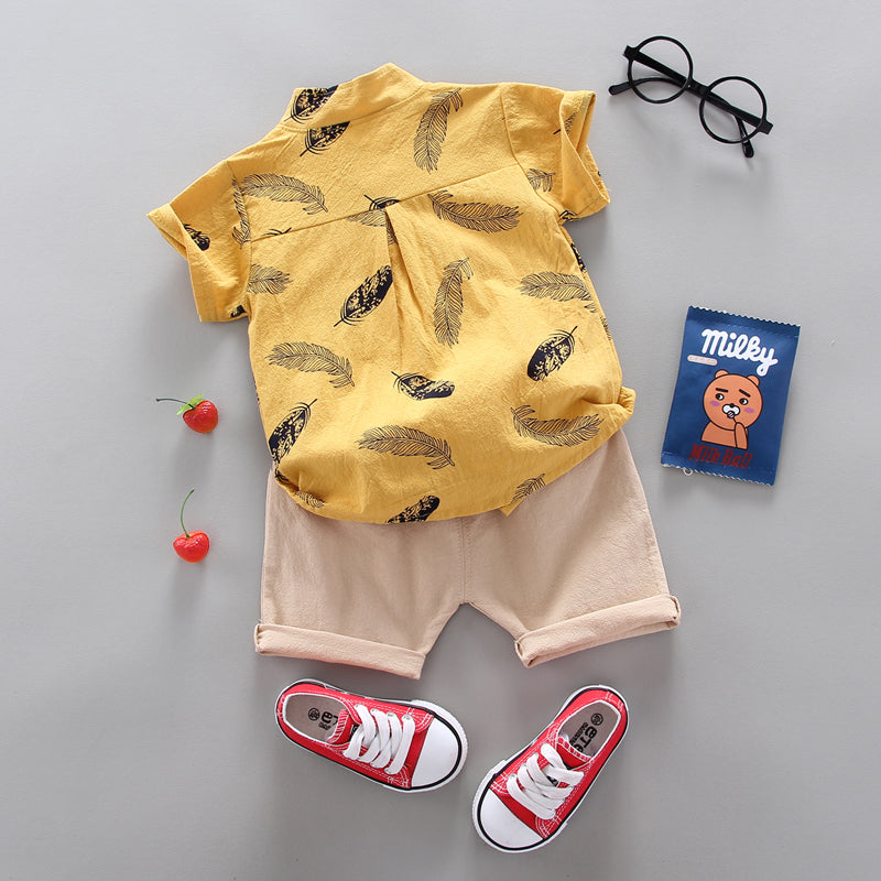 Boys Printed Pure Cotton Shirt With Shorts