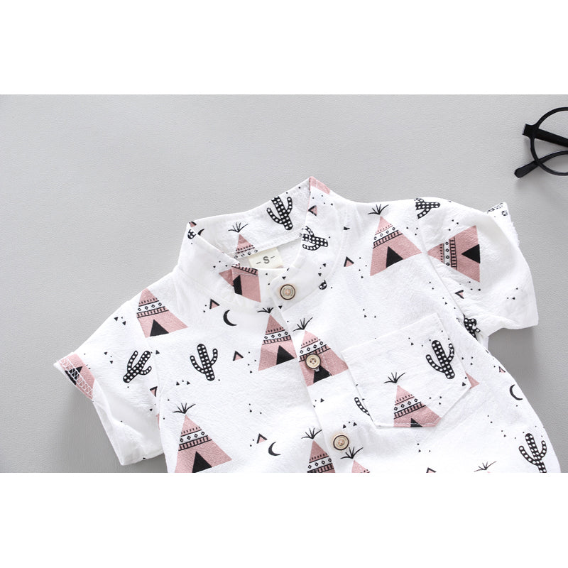 Boys Printed Pure Cotton Shirt With Shorts