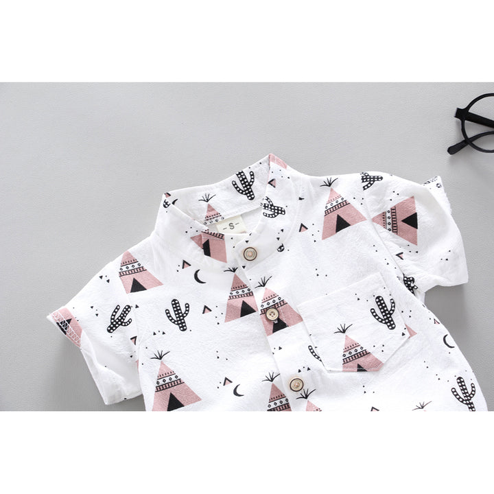 Boys Printed Pure Cotton Shirt With Shorts