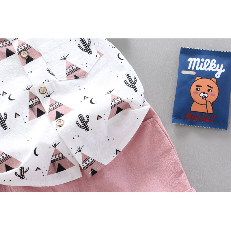 Boys Printed Pure Cotton Shirt With Shorts