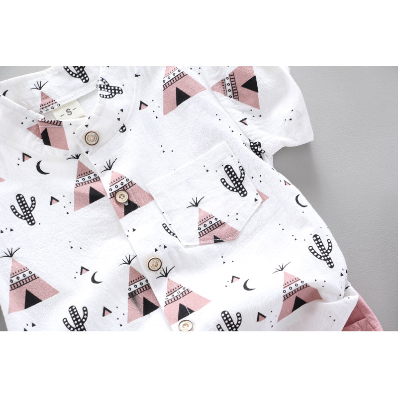 Boys Printed Pure Cotton Shirt With Shorts