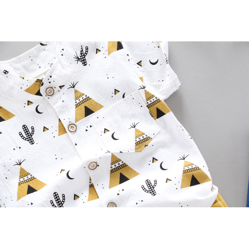 Boys Printed Pure Cotton Shirt with Shorts