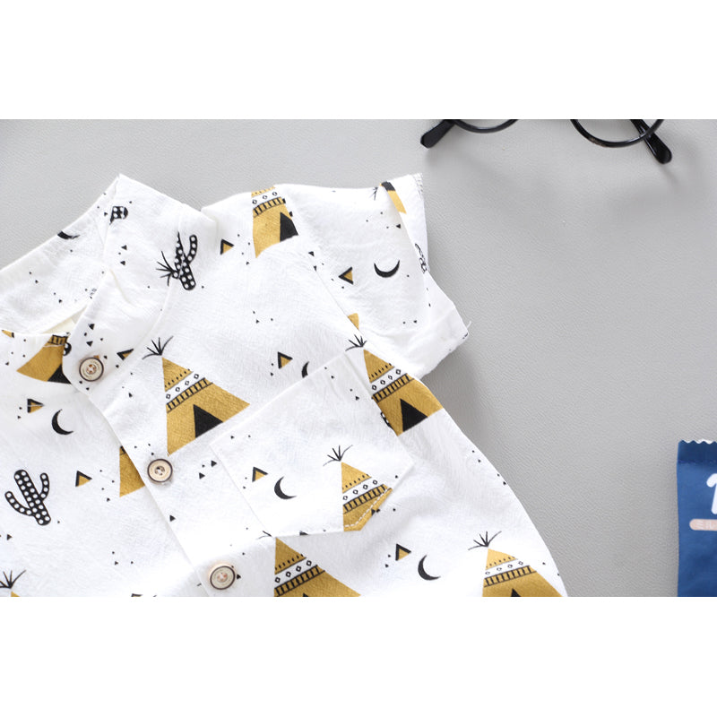 Boys Printed Pure Cotton Shirt with Shorts