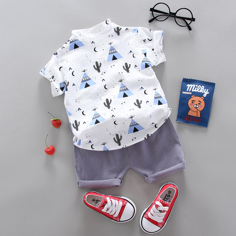 Boys Printed Pure Cotton Shirt with Shorts