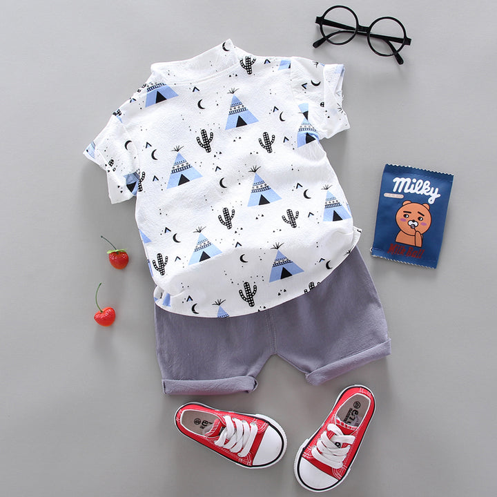 Boys Printed Pure Cotton Shirt with Shorts