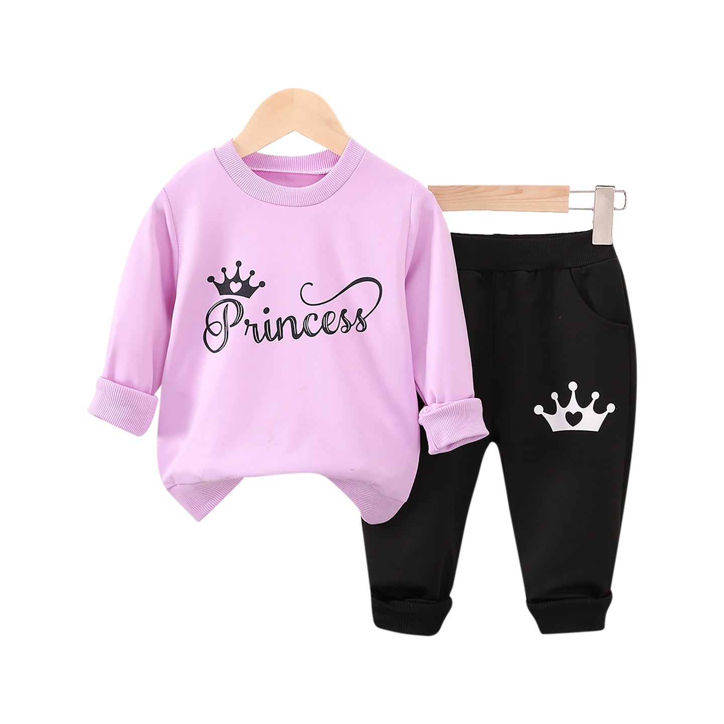 Girls Pink & Black Typography Printed Pyjamas