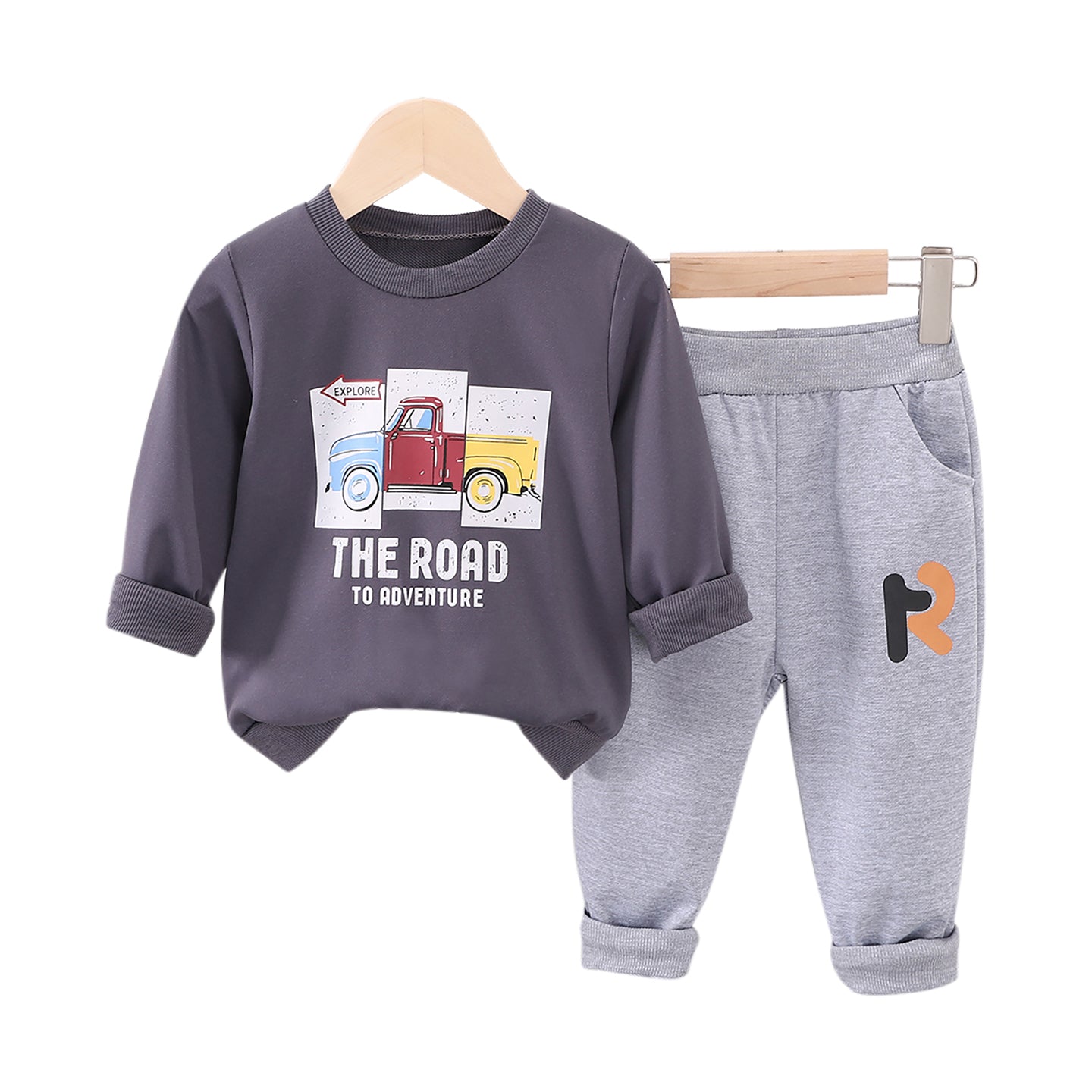 Boys Printed Round Neck Long Sleeves Sweatshirt With Jogger