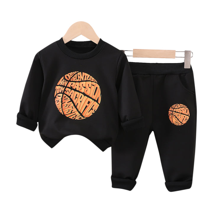 Boys Printed Round Neck Long Sleeves Sweatshirt With Jogger