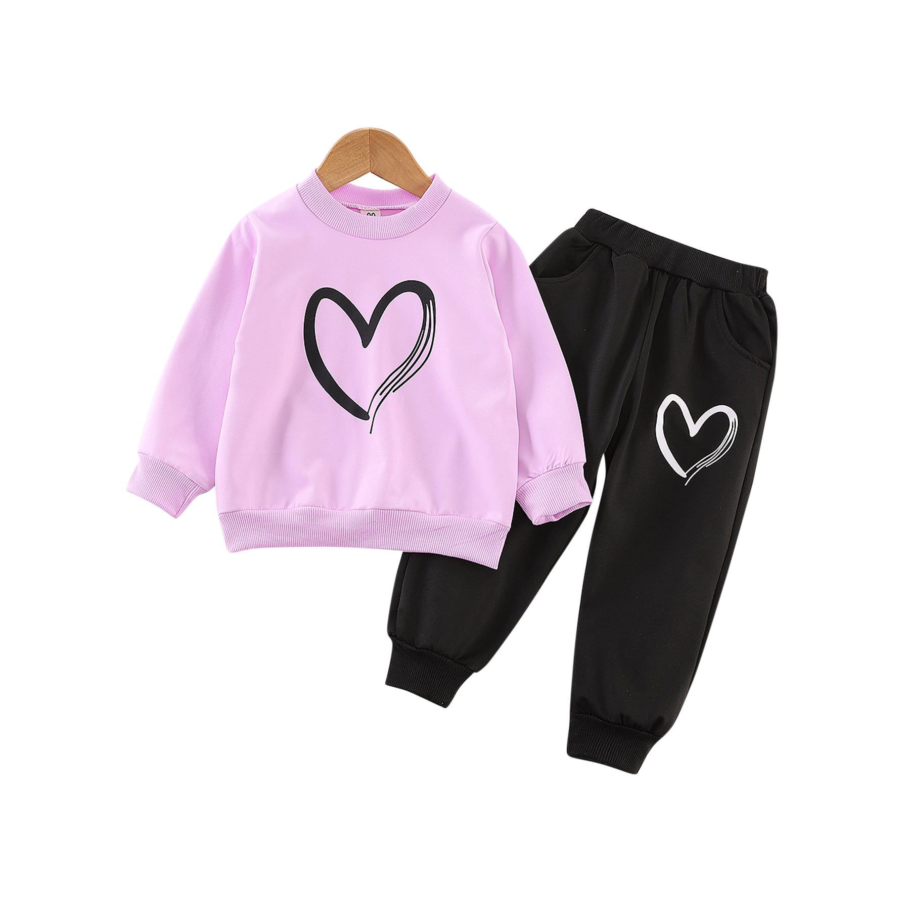 Girls Printed Round Neck Long Sleeves Sweatshirt With Jogger