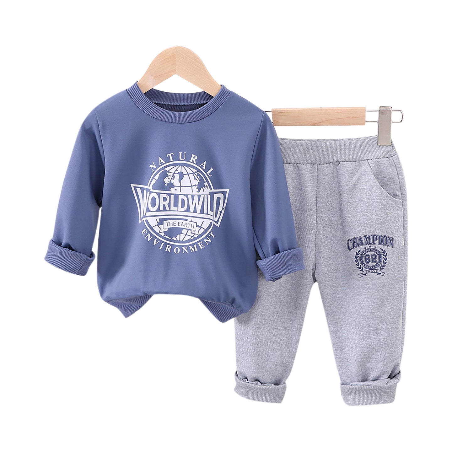 Boys Printed Round Neck Long Sleeves Sweatshirt With Jogger