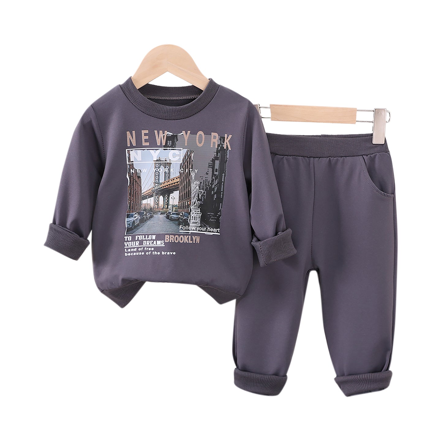 Boys Printed Round Neck Long Sleeves Sweatshirt With Jogger
